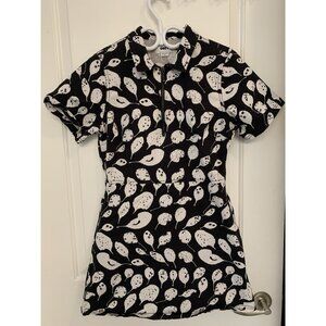 Obey Leaves Dress Collar Short Sleeve Quarter Zip Mini Black White Thick Cotton